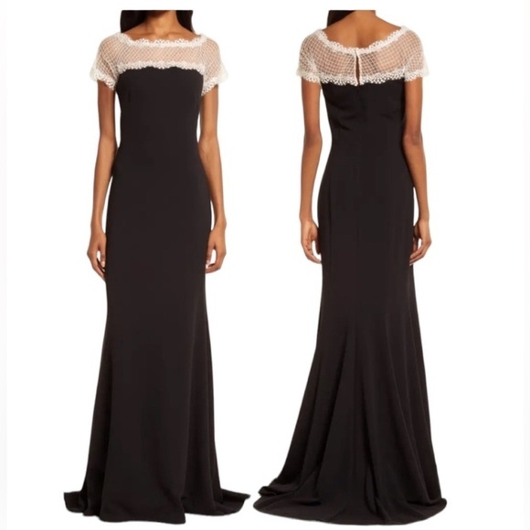 NWT Tadashi Shoji Lace & Crepe A-Line column Gown - Picture 1 of 10
